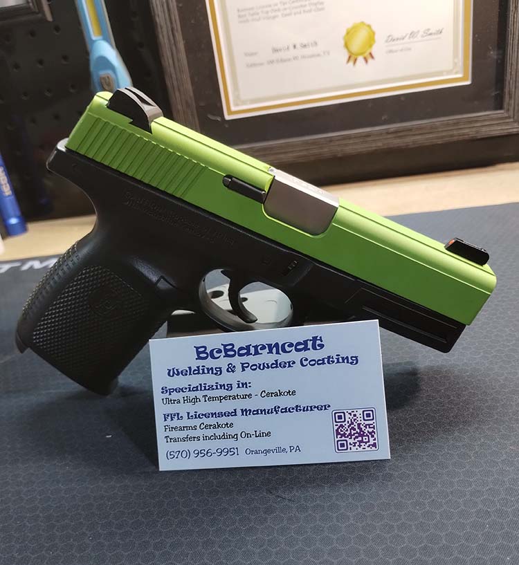 firearme done with cerakote in Zombie Green